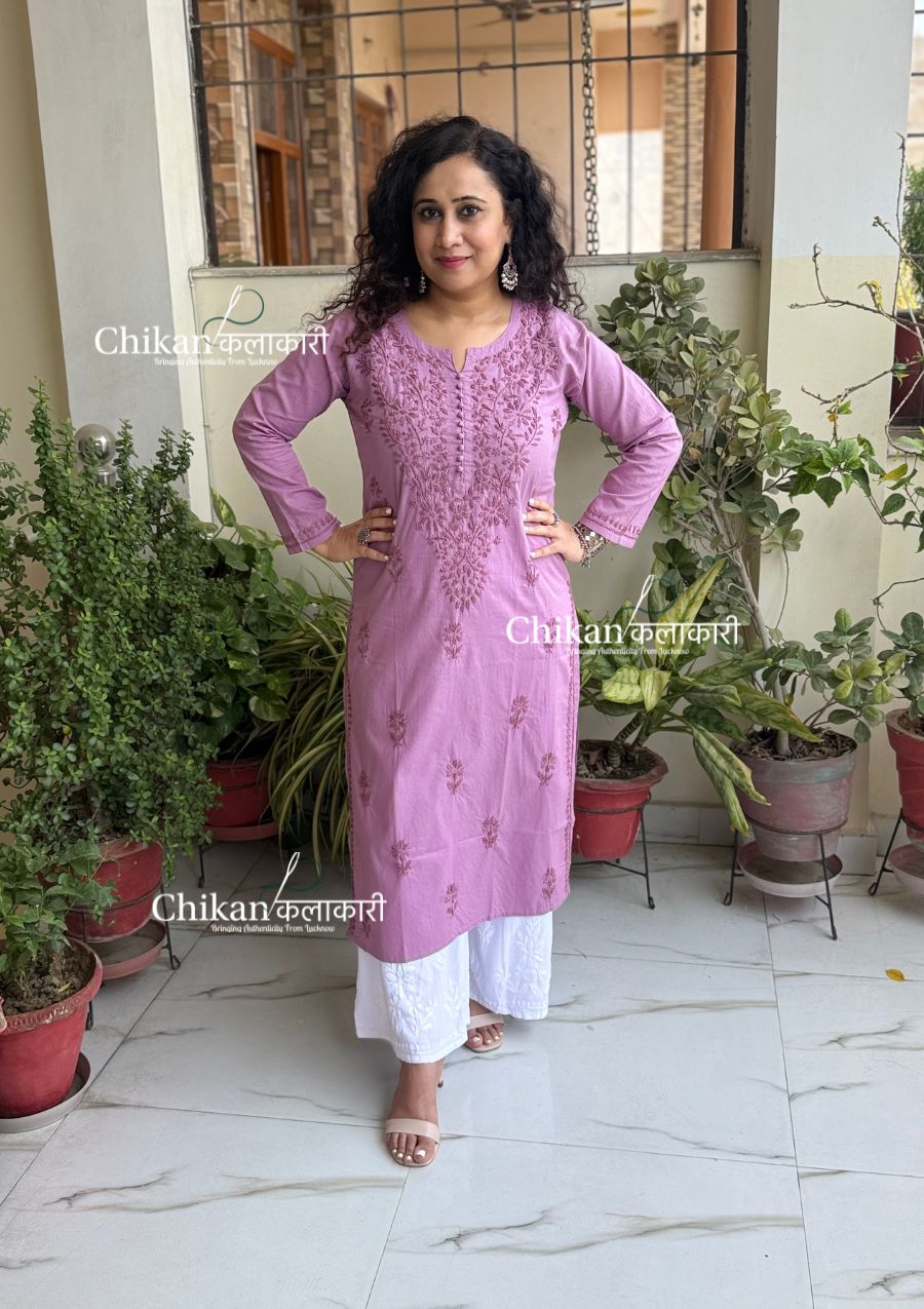 Ira Cotton Chikankari Kurti - Mauve
