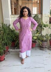 Ira Cotton Chikankari Kurti - Mauve