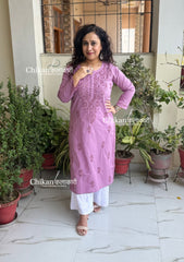 Ira Cotton Chikankari Kurti - Mauve