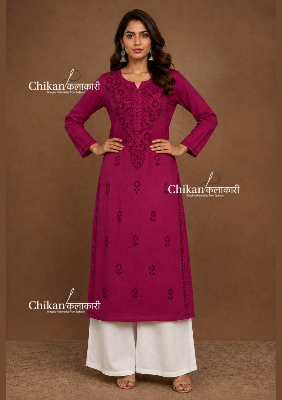 Ira Cotton Chikankari Kurti - Mulberry Pink