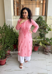 Ira Cotton Chikankari Kurti - Peach