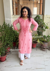 Ira Cotton Chikankari Kurti - Peach