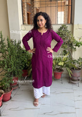 Ira Cotton Chikankari Kurti - Wine