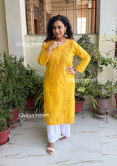 Ira Cotton Chikankari Kurti - Yellow