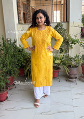 Ira Cotton Chikankari Kurti - Yellow