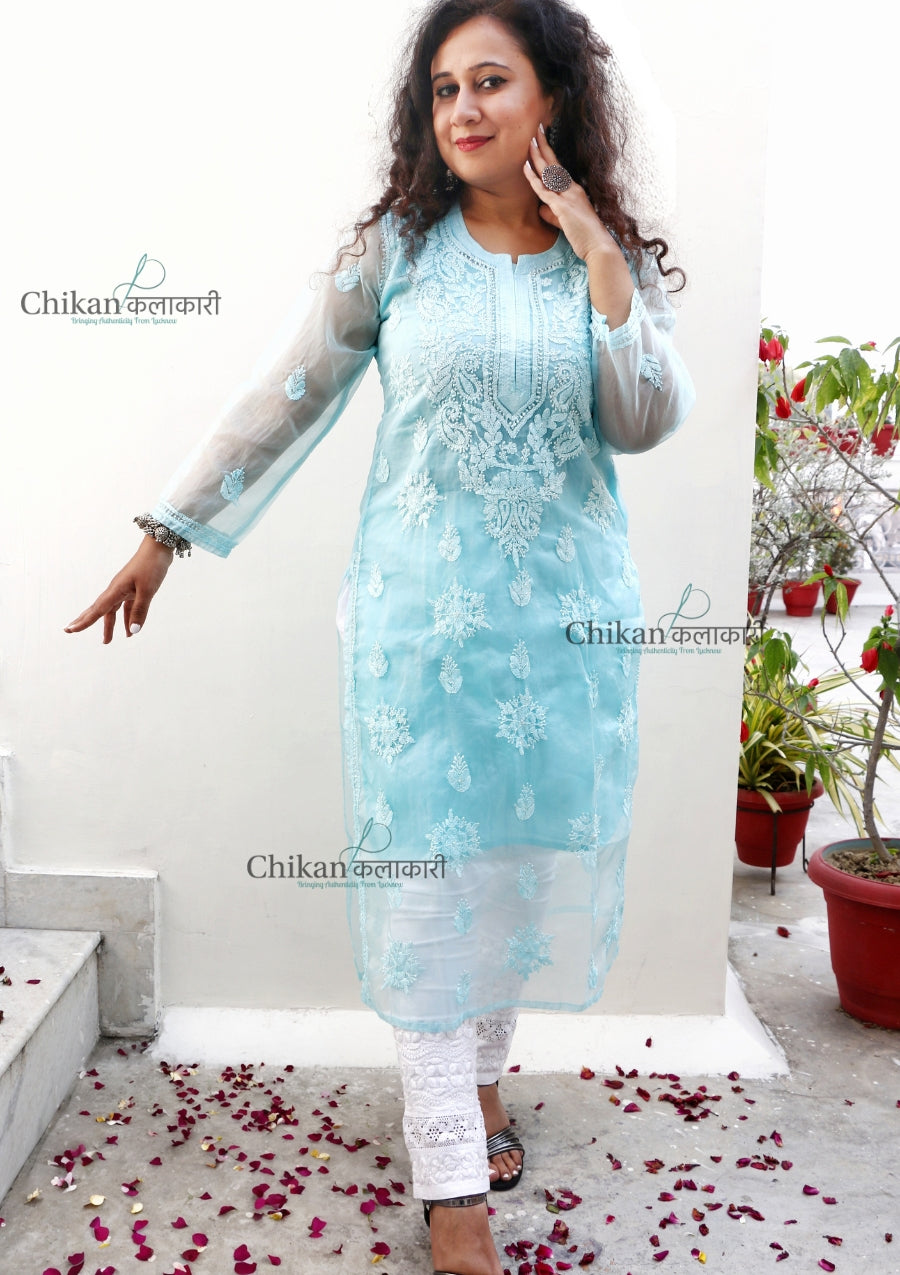 Ishika Chikankari Kurti | Chikan kurta | lucknow chikan kurti | lakhnavi kurta | chicken curry kurti | house of chikankari