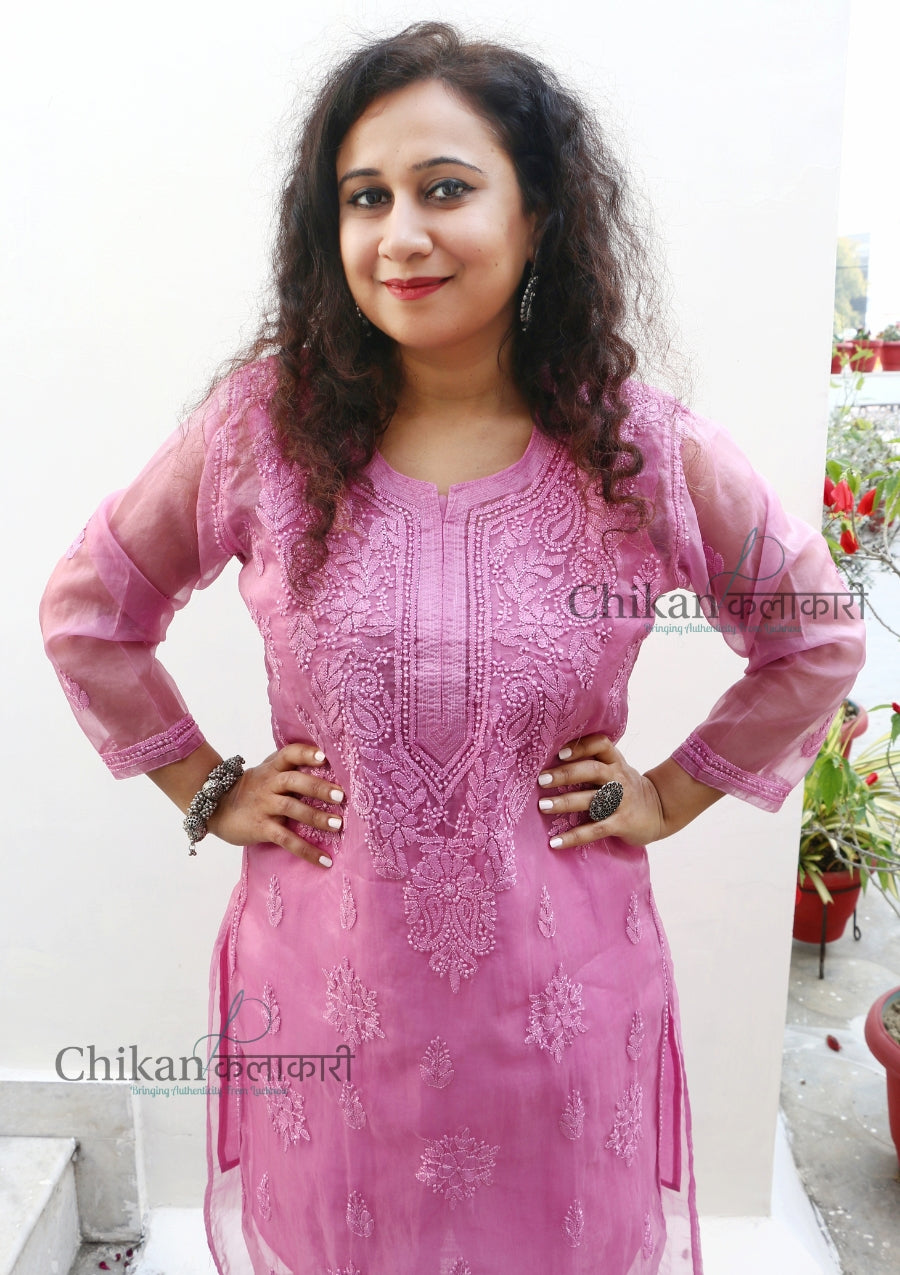 Ishika organza Chikan Kurti | Chikan kurta | lucknowi chikankari kurti | lakhnavi kurti | chicken curry kurti