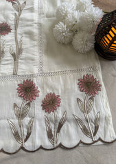 Aishani Ivory Cotton Threadwork Straight Kurta With Regular Pant And Dupatta