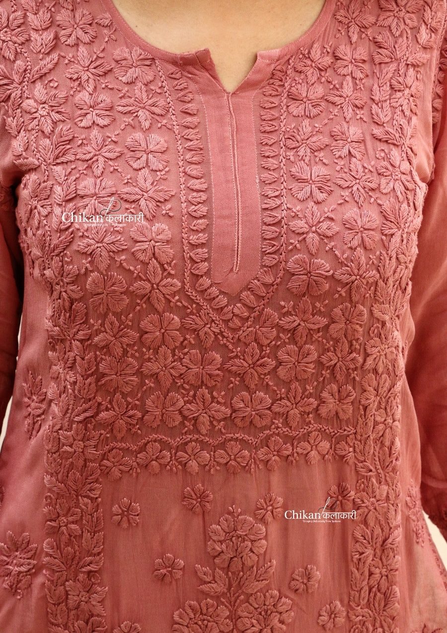 Jannat Brown Viscose Chikankari Kurti