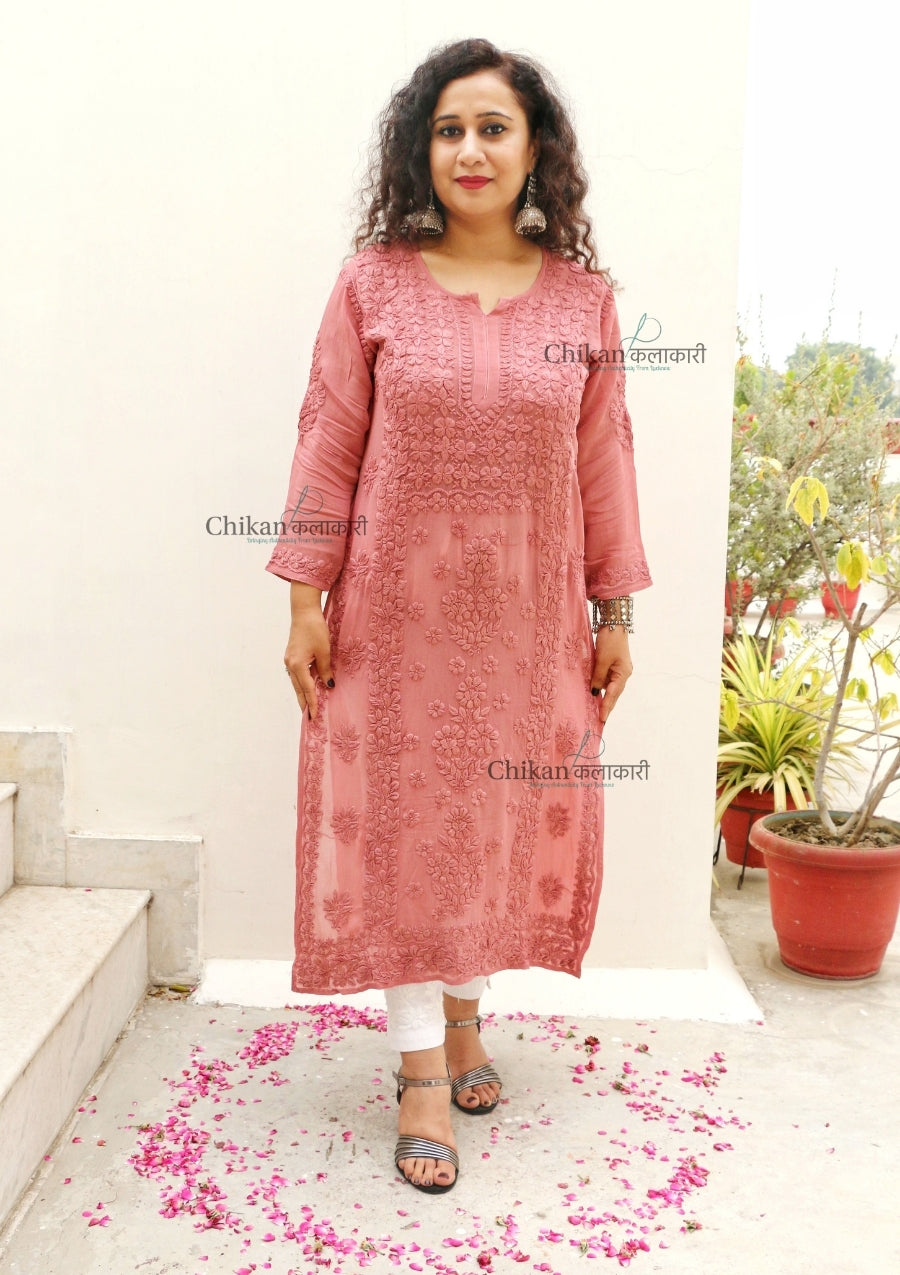 Jannat Brown Viscose Chikankari Kurti