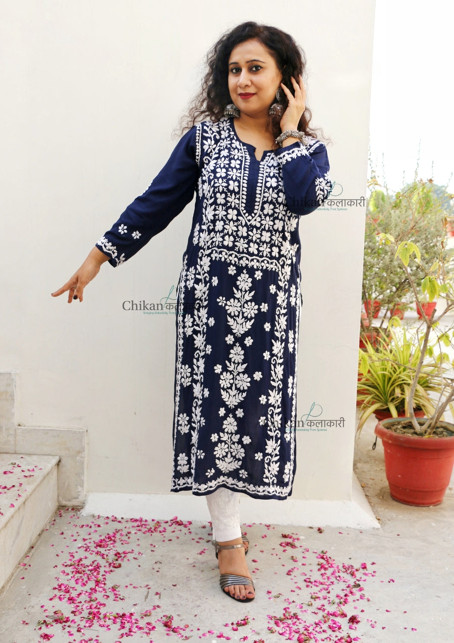 Jannat Blue Modal Chikankari Kurti