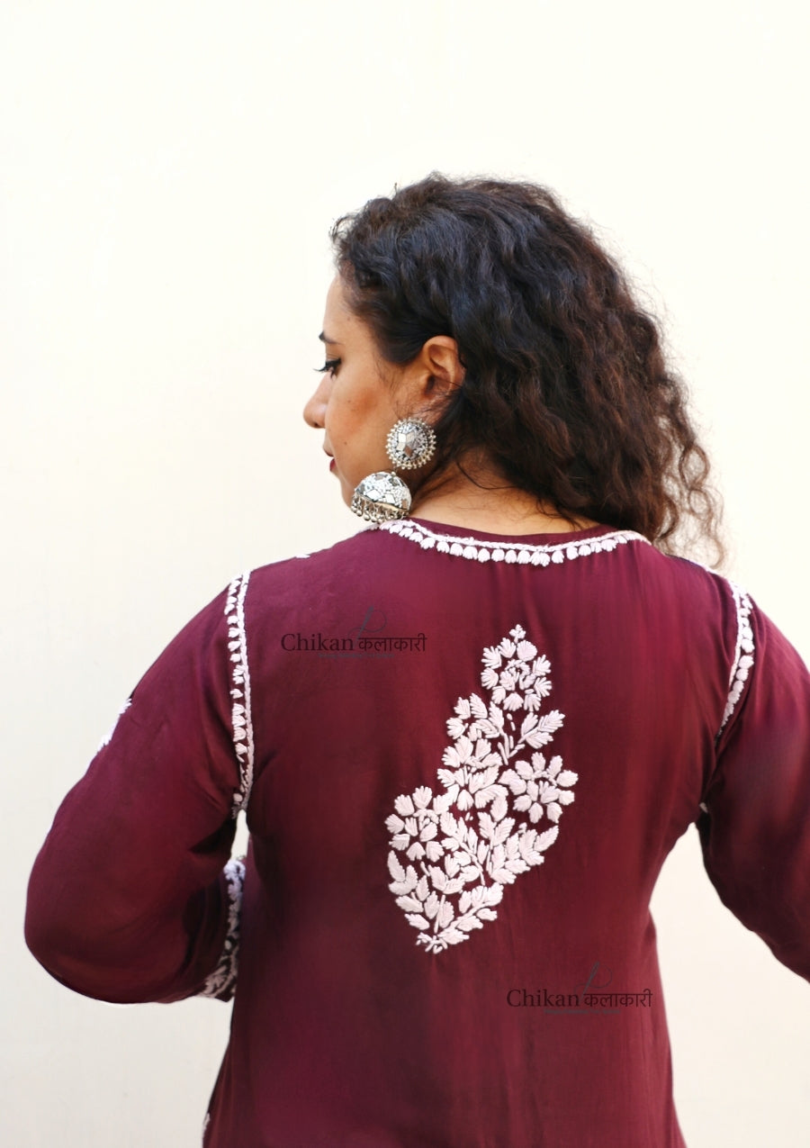 Jannat Maroon Modal Chikankari Kurti