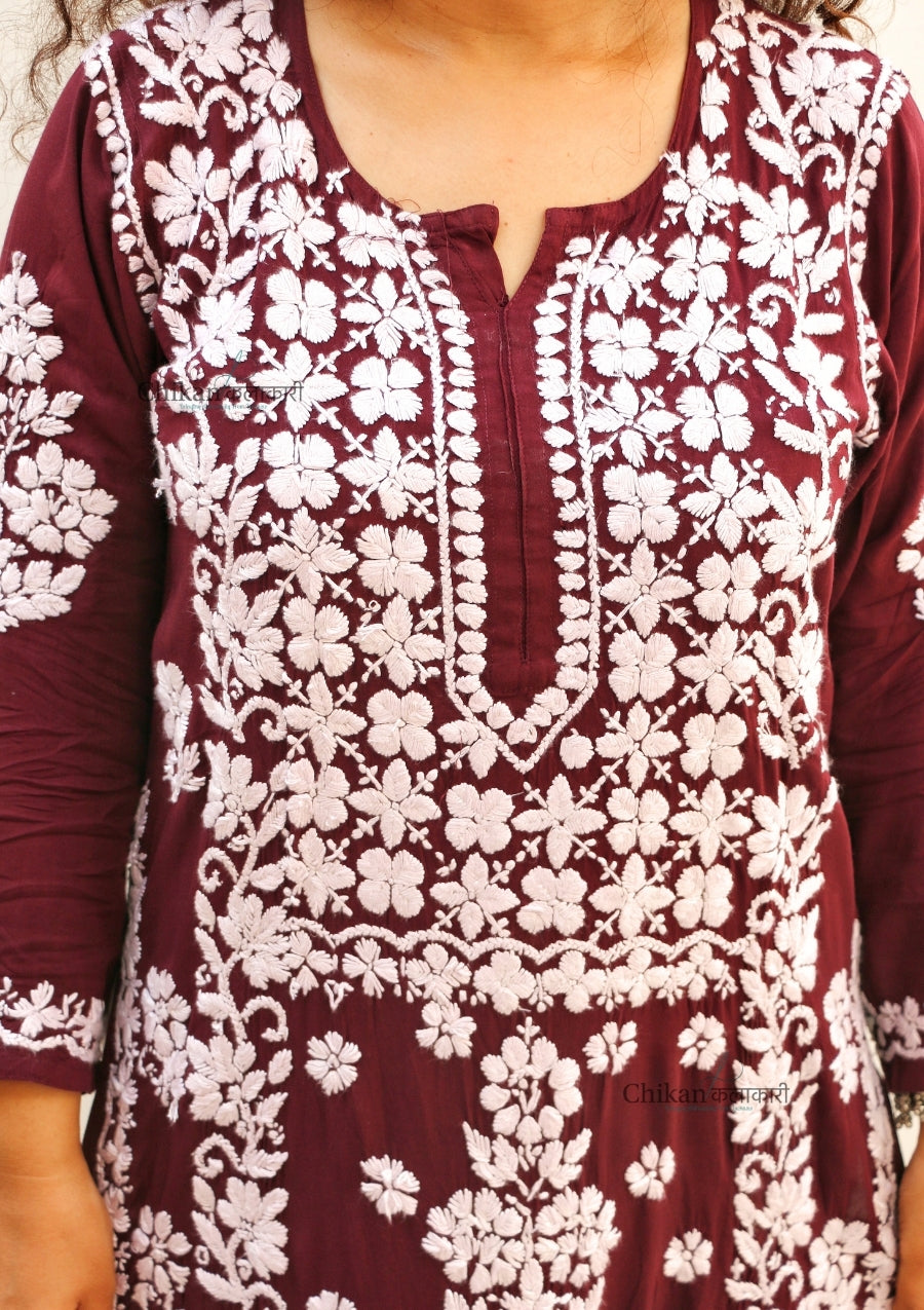 Jannat Maroon Modal Chikankari Kurti