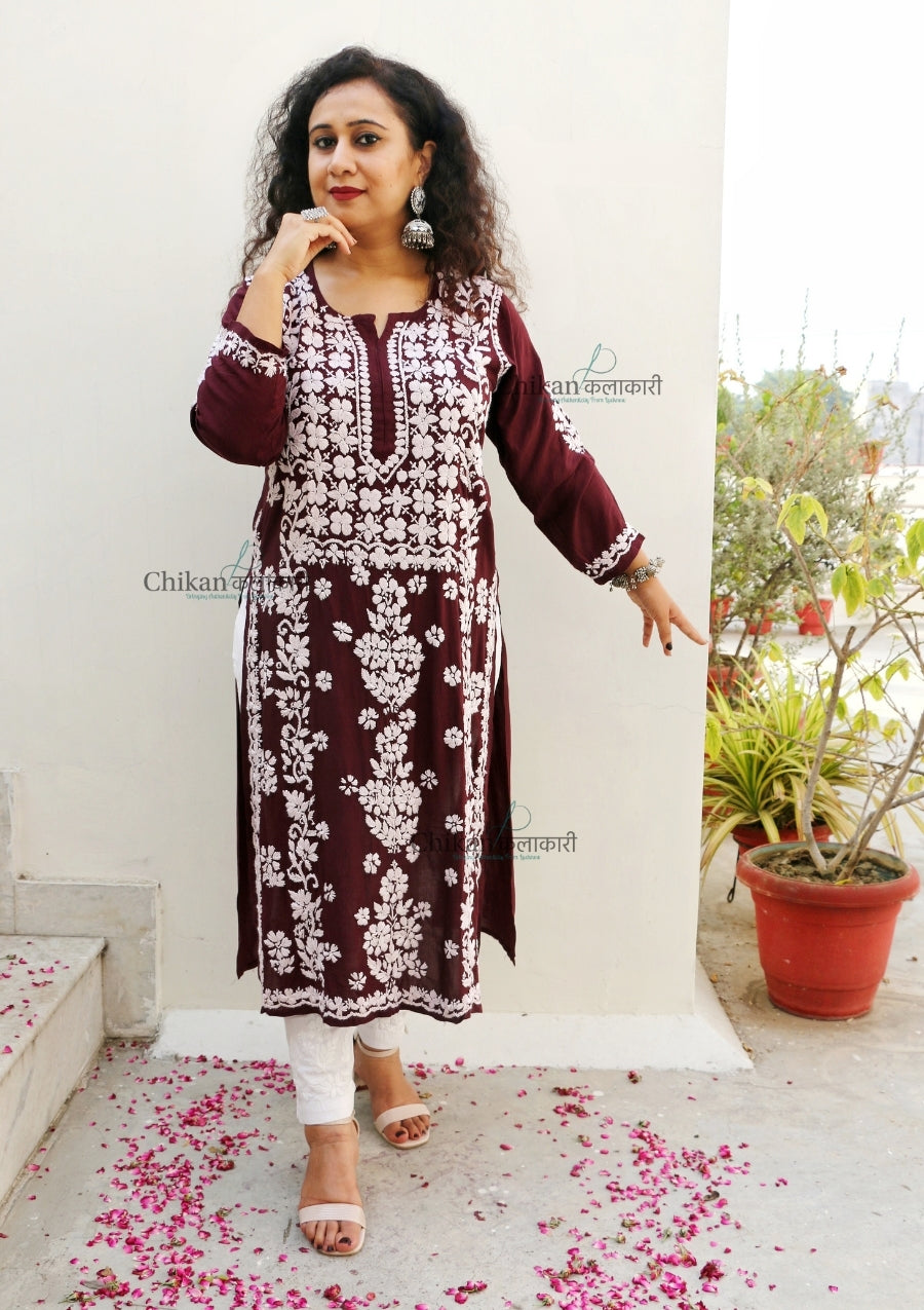 Jannat Maroon Modal Chikankari Kurti