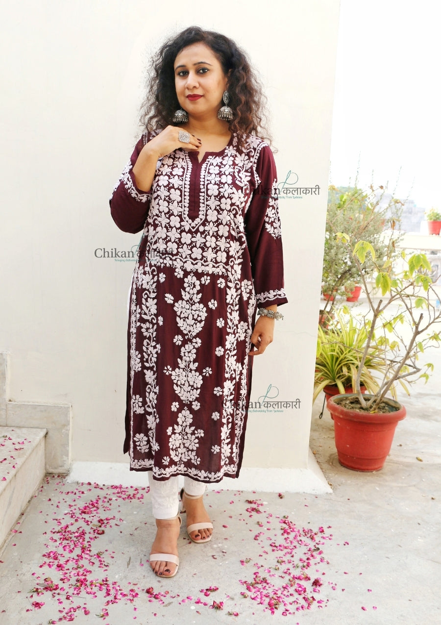 Jannat Maroon Modal Chikankari Kurti