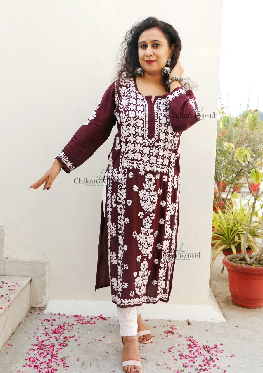 Jannat Maroon Modal Chikankari Kurti