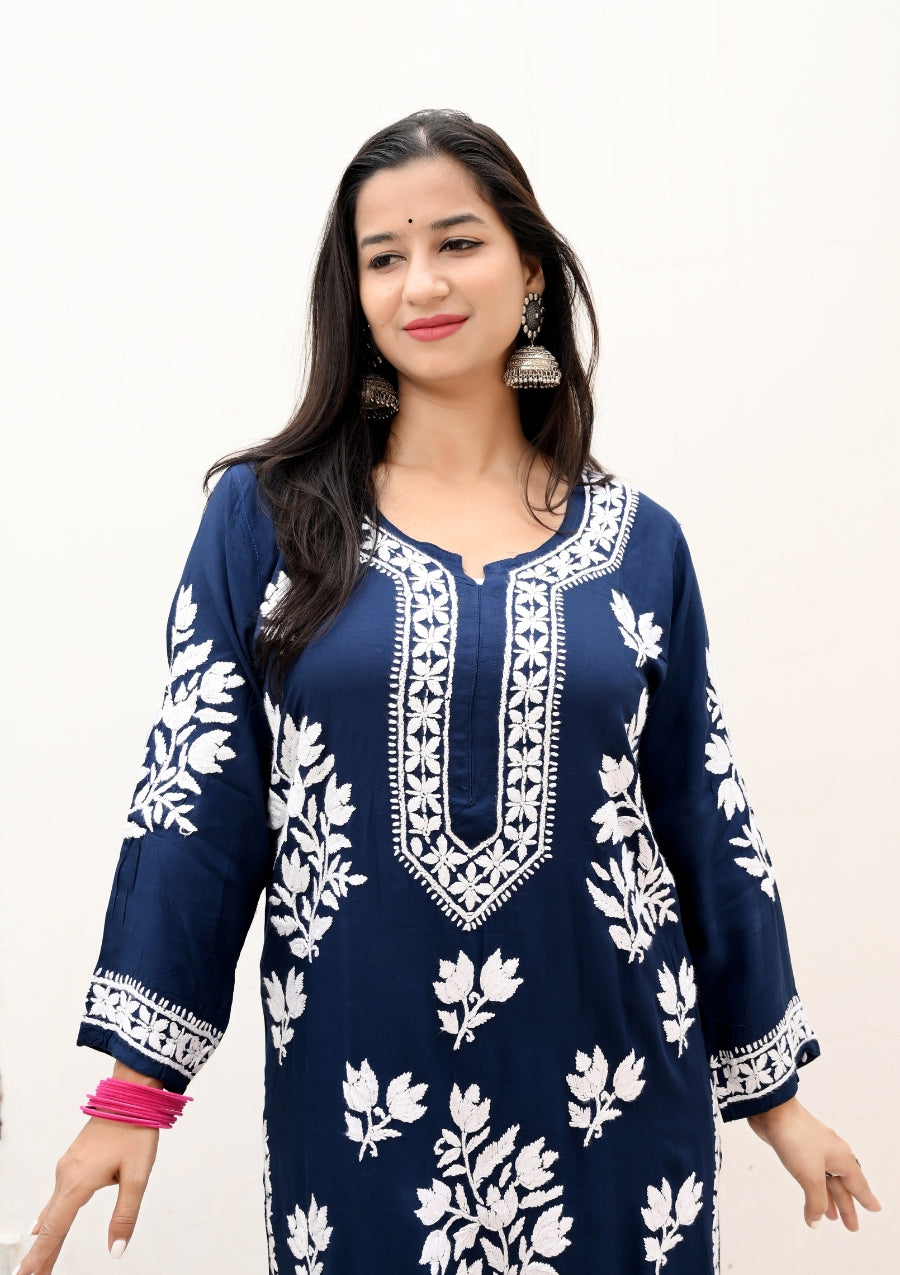 Jasmine Modal Chikan Kurti | lucknowi chikankari kurti | lakhnavi kurti | chicken curry kurta | house of chikankari