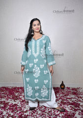 Jasmine Modal Lucknowi Chikankari Kurti | lucknowi chikan kurta | lakhnavi kurta | chicken curry kurti | house of chikankari