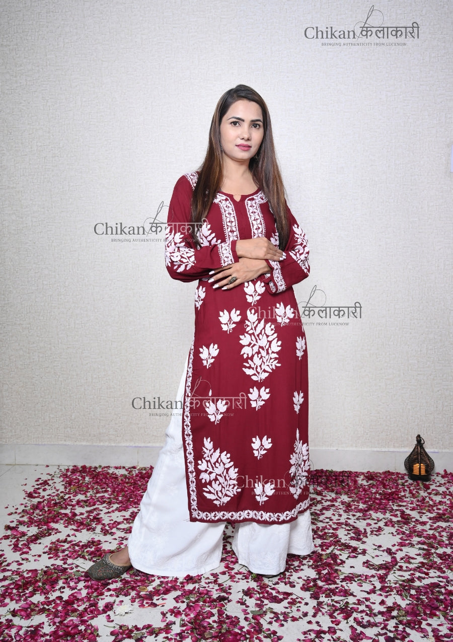 Jasmine Modal Lucknowi Chikankari Kurti | lucknow chikan kurti | lakhnavi kurta | chicken curry kurti | chicken curry kurta