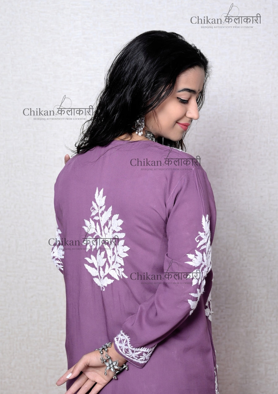 Jasmine Modal Lucknowi Chikan Kurta | lucknow chikan kurti | lakhnavi kurti | chicken curry kurta | house of chikankari