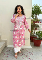 Kanak Mulmul Chikankari kurti - Pink