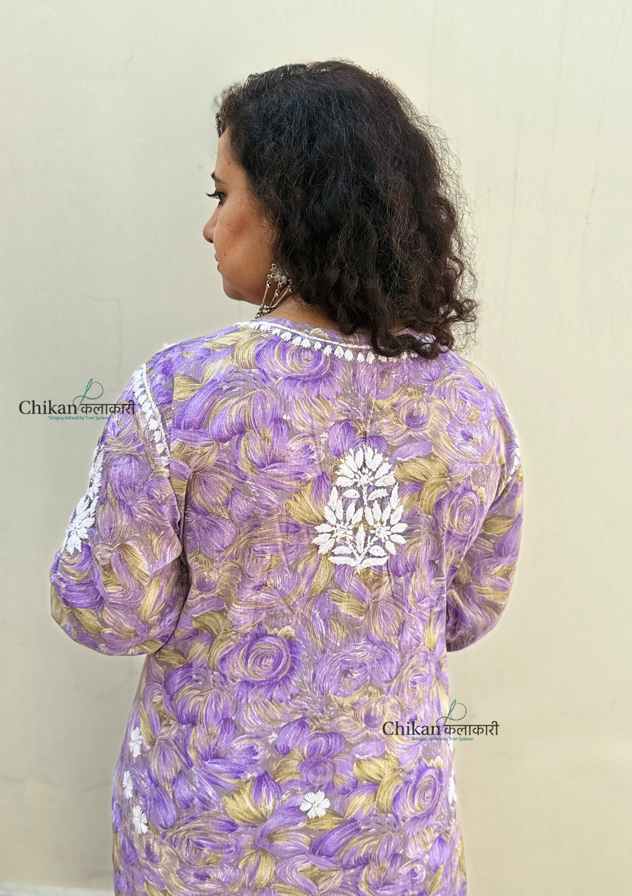 Kanak Mulmul Chikankari kurti - Purple