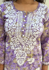 Kanak Mulmul Chikankari kurti - Purple