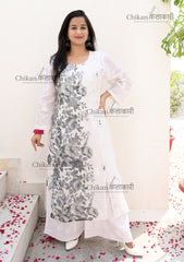 Karina Printed Cotton Chikankari Kurti | lucknow chikan kurti | lakhnavi kurti | chicken curry kurta | white chikan kurti