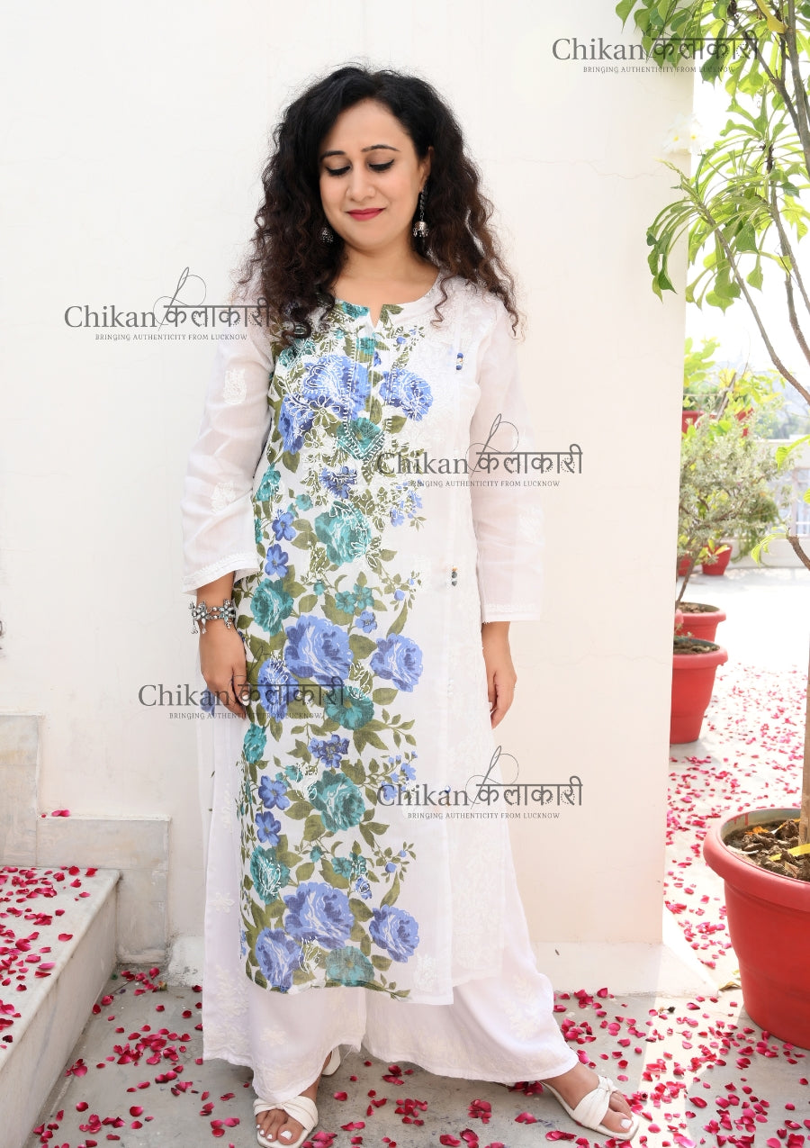 Karina Printed Cotton Chikankari Kurti | lucknowi chikan kurta | lakhnavi kurta | chicken curry kurti | white chikan kurti