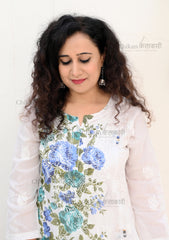 Karina Printed Cotton Chikan Kurta | lucknowi chikankari kurti | lakhnavi kurti | chicken curry kurti | white chikan kurti