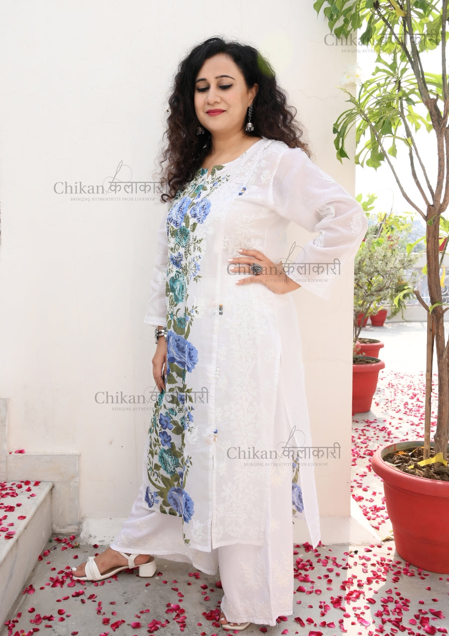 Karina Printed Cotton Chikankari Kurti | lucknowi chikan kurta | lakhnavi kurti | chicken curry kurta | white chikan kurti