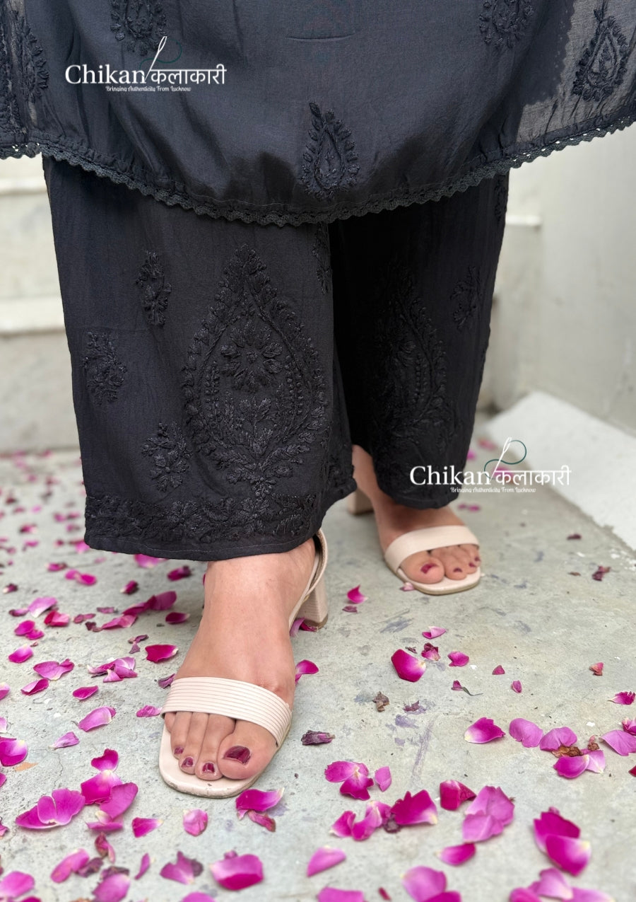 Kashish Rayon Chikankari Palazzo - Black