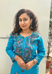 Kaynaat Cotton Multi Chikankari Kurti - Turquoise Blue