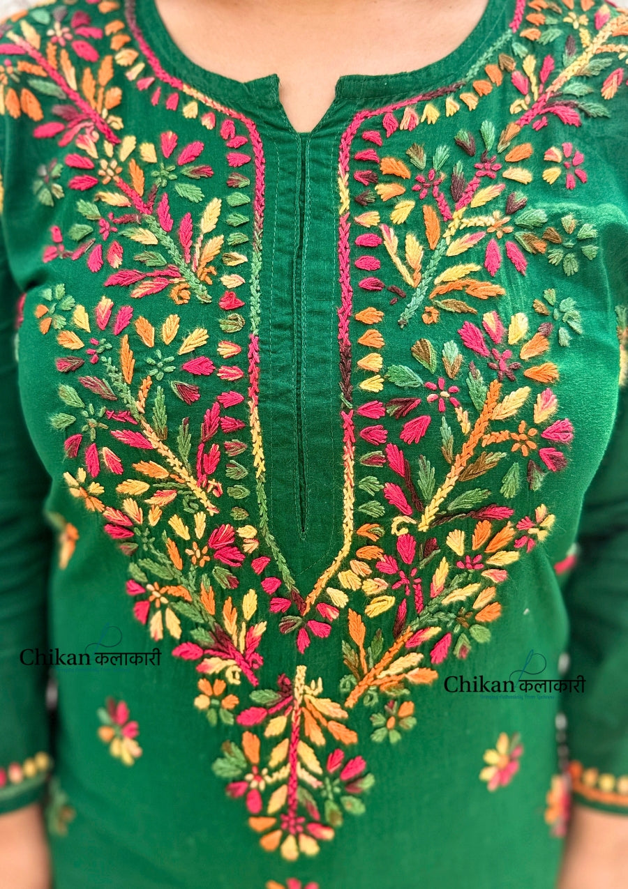 Kaynaat Cotton Multi Chikankari Kurti - Green