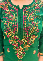 Kaynaat Cotton Multi Chikankari Kurti - Green
