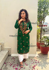 Kaynaat Cotton Multi Chikankari Kurti - Green