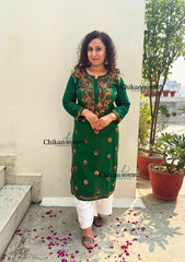 Kaynaat Cotton Multi Chikankari Kurti - Green