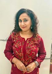 Kaynaat Cotton Multi Chikankari Kurti - Maroon