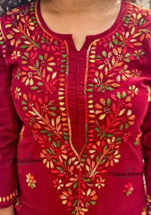 Kaynaat Cotton Multi Chikankari Kurti - Maroon