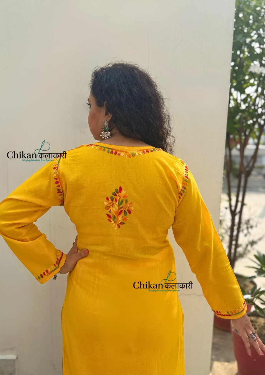 Kaynaat Cotton Multi Chikankari Kurti - Yellow