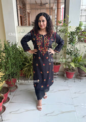 Kaynaat Cotton Multi Chikankari Kurti - Black
