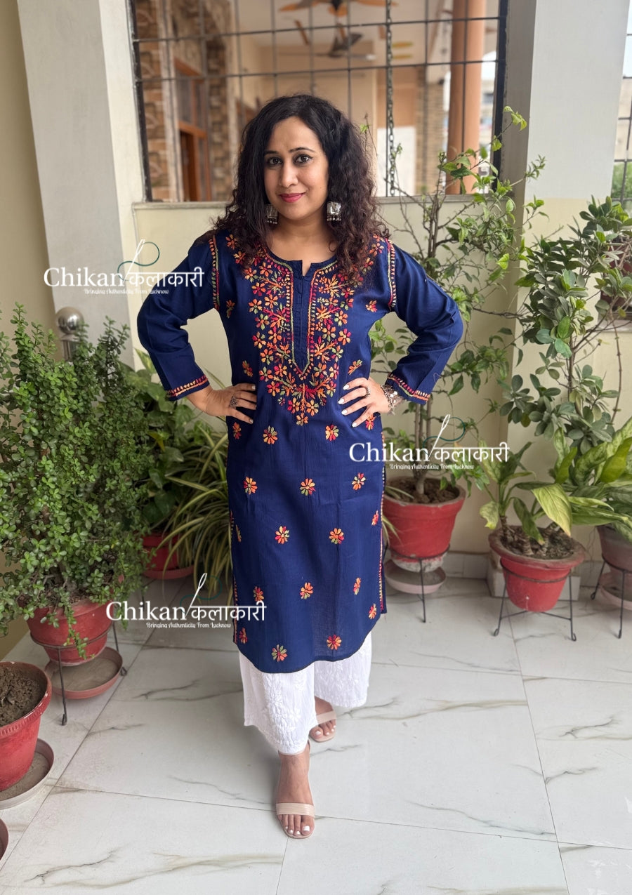 Kaynaat Cotton Multi Chikankari Kurti - Blue