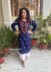 Kaynaat Cotton Multi Chikankari Kurti - Blue