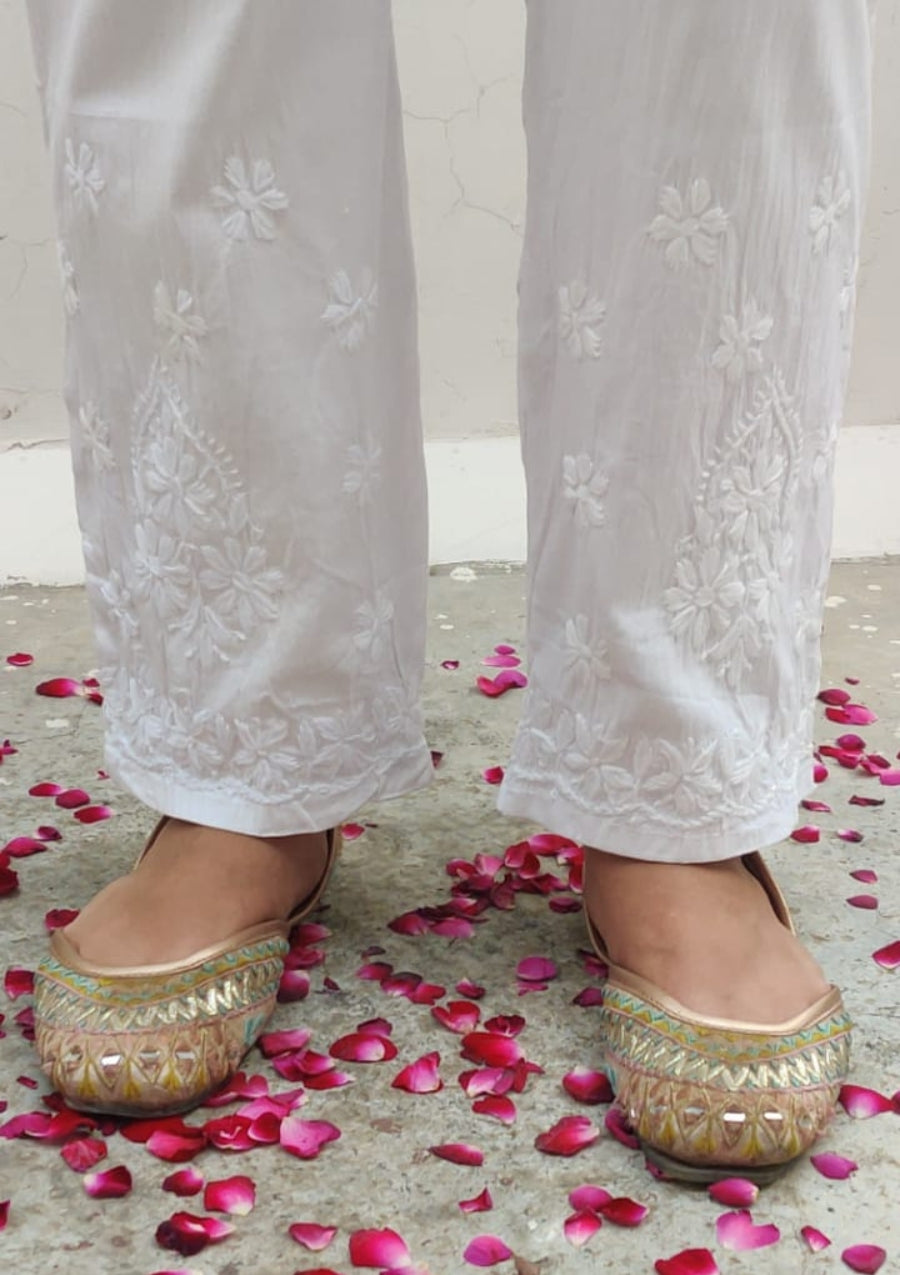 Kiara Cotton Chikankari Pants - Large Size