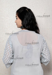 Layla Georgette Chikan Kurti | lucknowi chikankari kurta | lakhnavi kurti | chicken curry kurti | house of chikankari