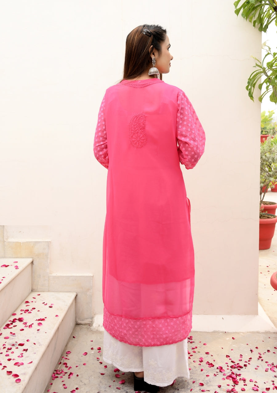 Layla Georgette Chikan Kurta | lucknowi chikankari kurti | lakhnavi kurti | chicken curry kurta | chicken curry kurti