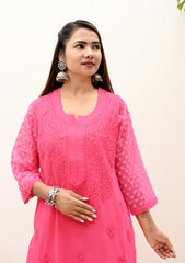 Layla Georgette Chikankari Kurta | lucknowi chikan kurti | lakhnavi kurta | chicken curry kurti | house of chikankari