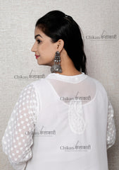 Layla Georgette Chikan Kurti | lucknowi chikan kurta | lakhnavi kurti | chicken curry kurti | house of chikankari