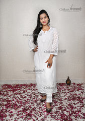 Layla Georgette Chikankari Kurti | lucknowi chikan kurta | lakhnavi kurti | chicken curry kurta | white chikan kurti