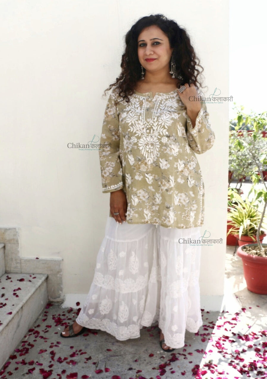 Maahi Green Short Chikankari Kurti